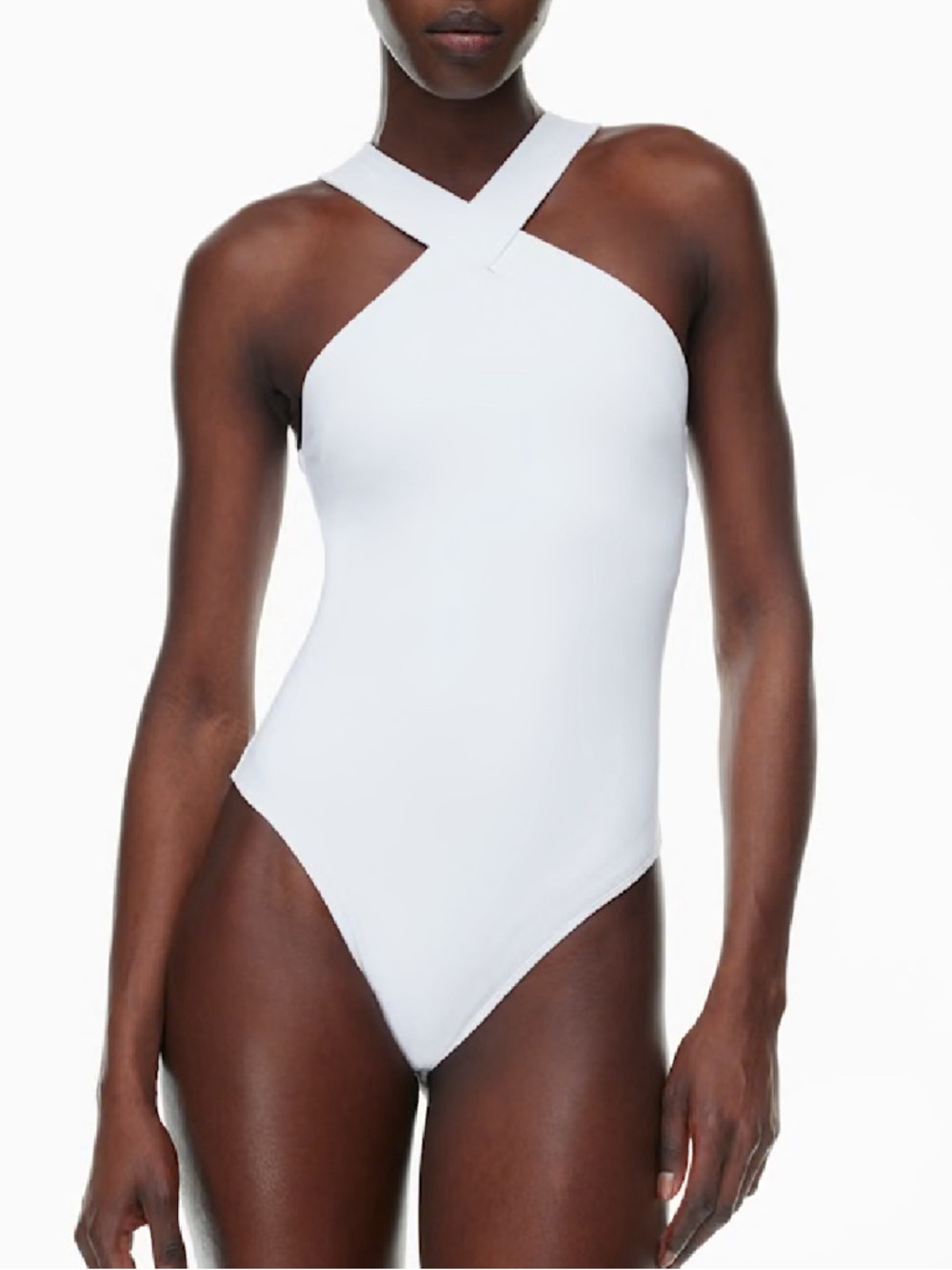 Aritzia Babaton White Cross-Halter Bodysuit